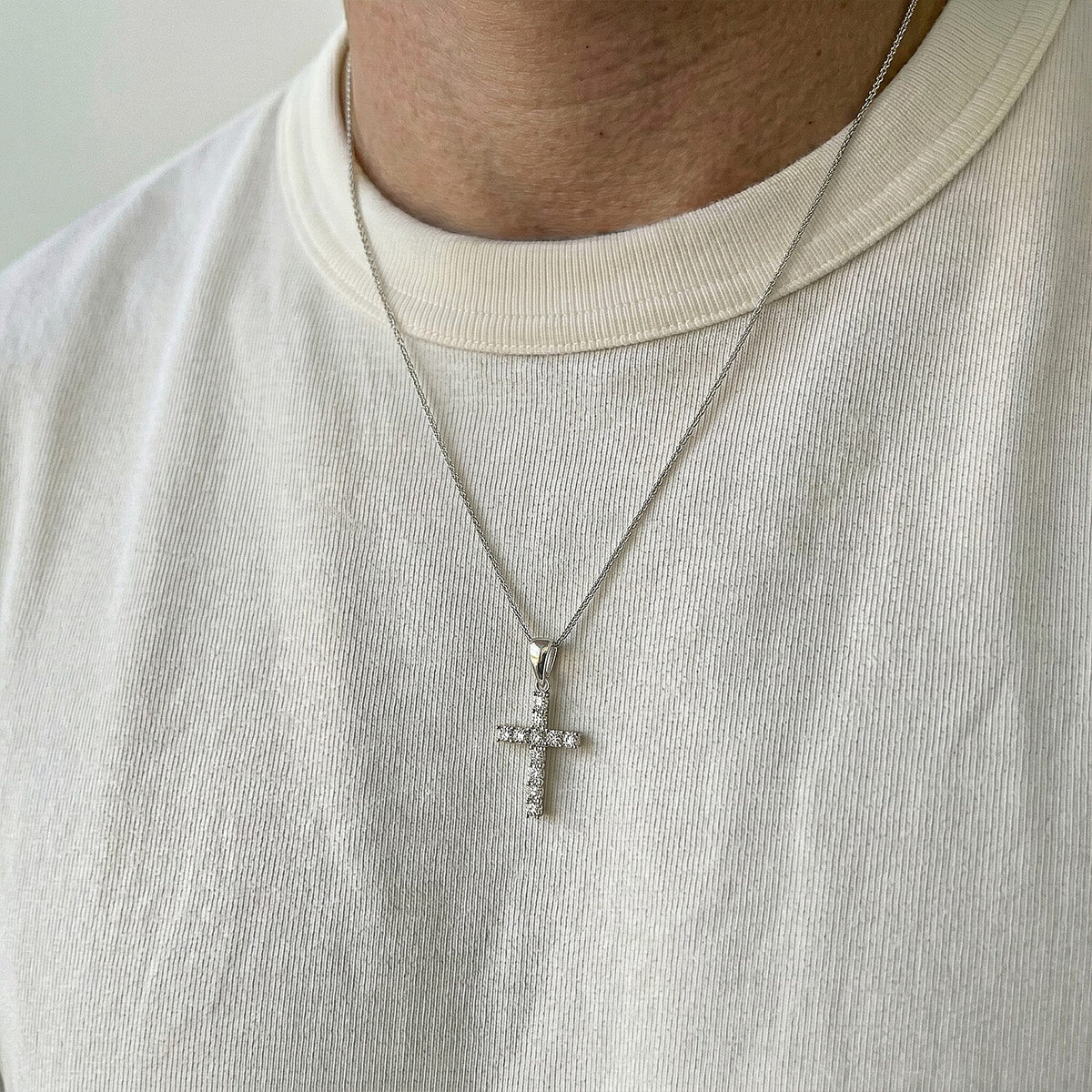 0.58 Ct Luxuriant Lab Grown Diamond (VS-EF) Cross Pendant with Chain (Size 20) in Rhodium Overlay St 4418489 2