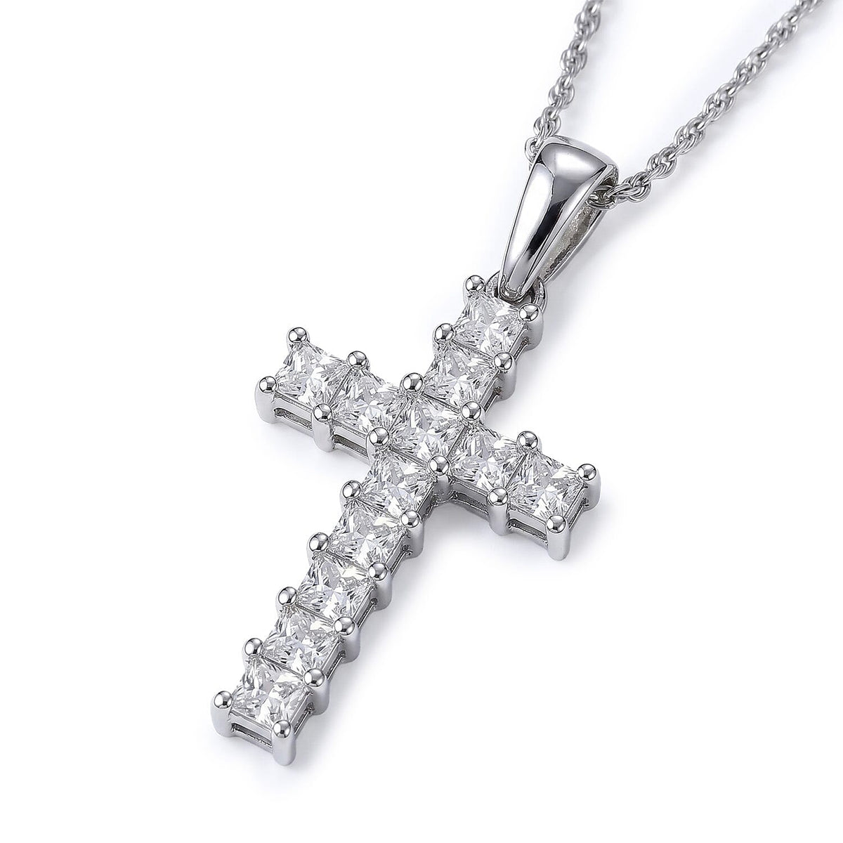 0.58 Ct Luxuriant Lab Grown Diamond (VS-EF) Cross Pendant with Chain (Size 20) in Rhodium Overlay St 4418489 3