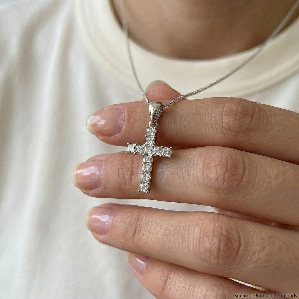 Luxuriant - Lab Grown Diamond (VS/E-F) Cross Pendant with Chain (Size 20) in Rhodium Overlay Sterling Silver_4418489_3