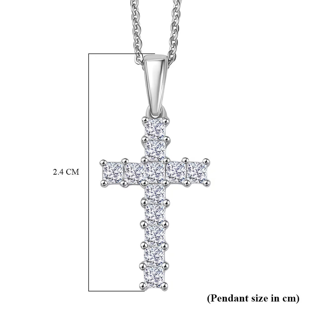 Luxuriant - Lab Grown Diamond (VS/E-F) Cross Pendant with Chain (Size 20) in Rhodium Overlay Sterling Silver_4418489_7