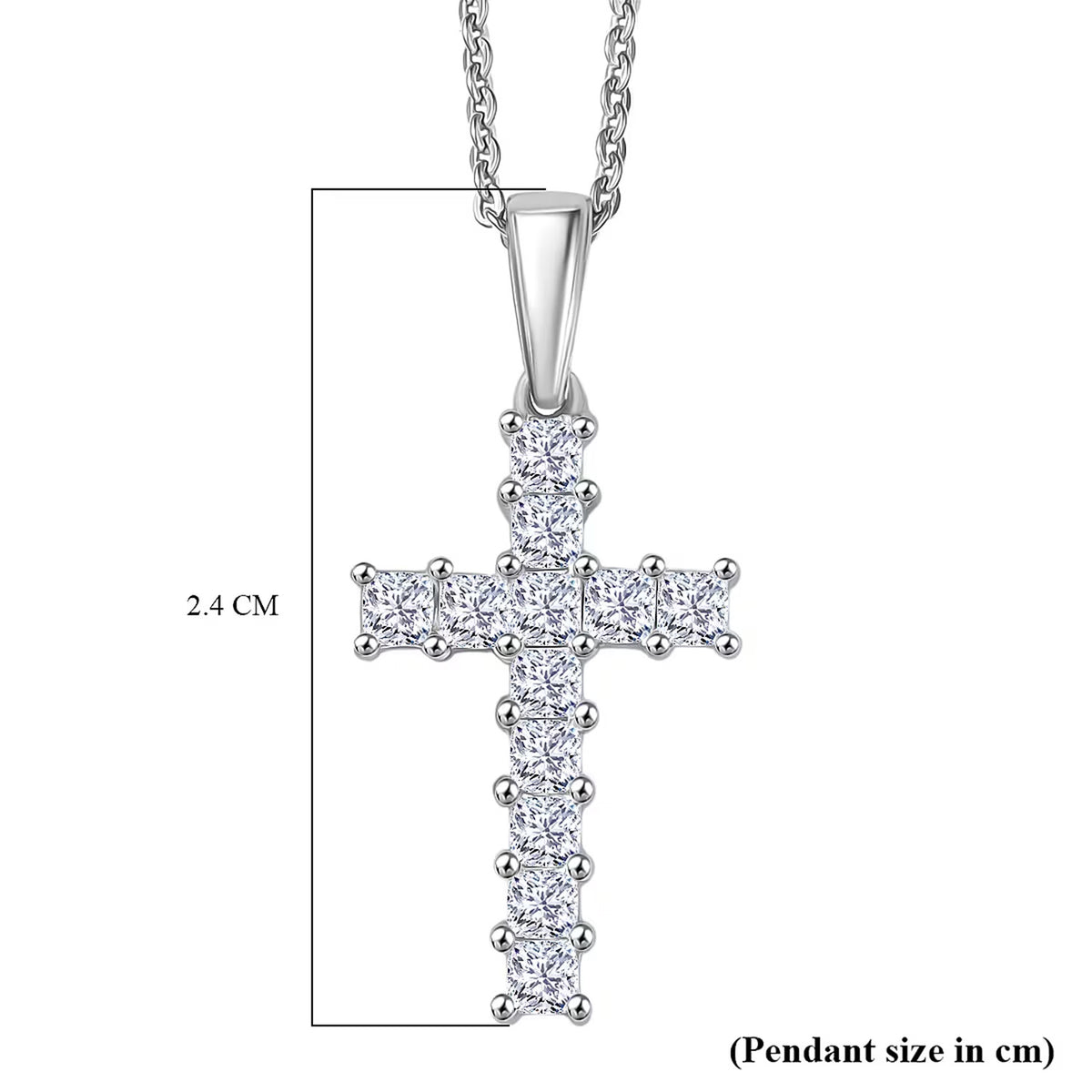 0.58 Ct Luxuriant Lab Grown Diamond (VS-EF) Cross Pendant with Chain (Size 20) in Rhodium Overlay St 4418489 8
