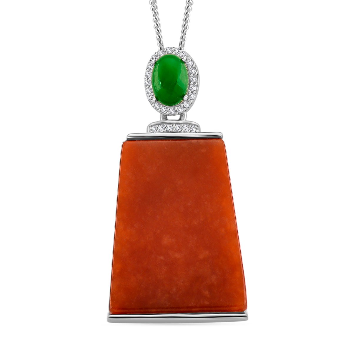 D'Joy Enhanced Red Jade, Dyed Green Jade &amp; White Zircon Pendant with Chain (Size 18) in Rhodium Overlay Sterling Silver 19.35 Ct. V32514444 0