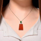 D'Joy Enhanced Red Jade, Dyed Green Jade & White Zircon Pendant with Chain (Size 18) in Rhodium Overlay Sterling Silver 19.35 Ct._4420206_2