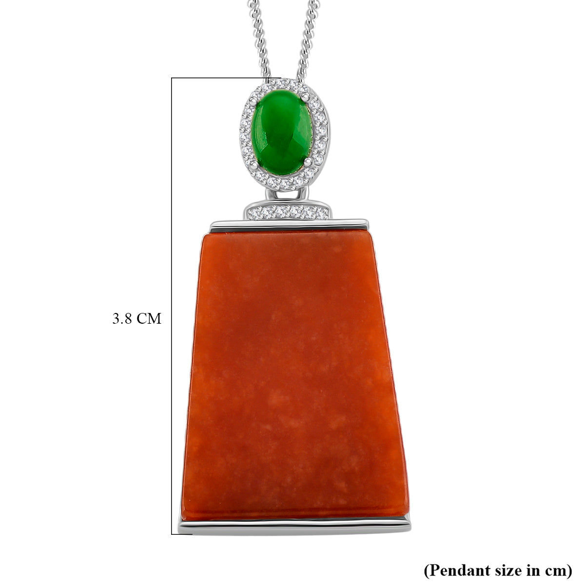 D'Joy Enhanced Red Jade, Dyed Green Jade &amp; White Zircon Pendant with Chain (Size 18) in Rhodium Overlay Sterling Silver 19.35 Ct. V32514444 6