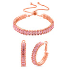 Set of 2 - Pink Cubic Zirconia Adjustable Bracelet (Size 6.5-9.5) & Hoop Earring with Clasp in Rose Gold Tone 20.00 Ct._4421522