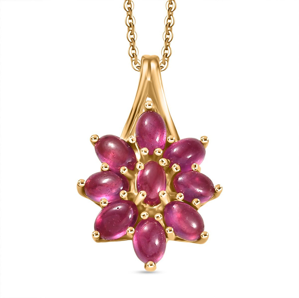 D'Joy Fissure Filled Ruby Floral Pendant with Chain (Size 20) in Yellow Gold Plated Sterling Silver 3.56 Ct._4421938