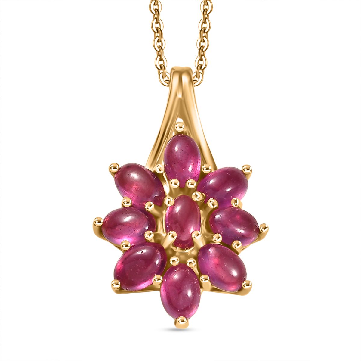 D'Joy Fissure Filled Ruby Floral Pendant with Chain (Size 20) in Yellow Gold Plated Sterling Silver 3.56 Ct. V32538382 0