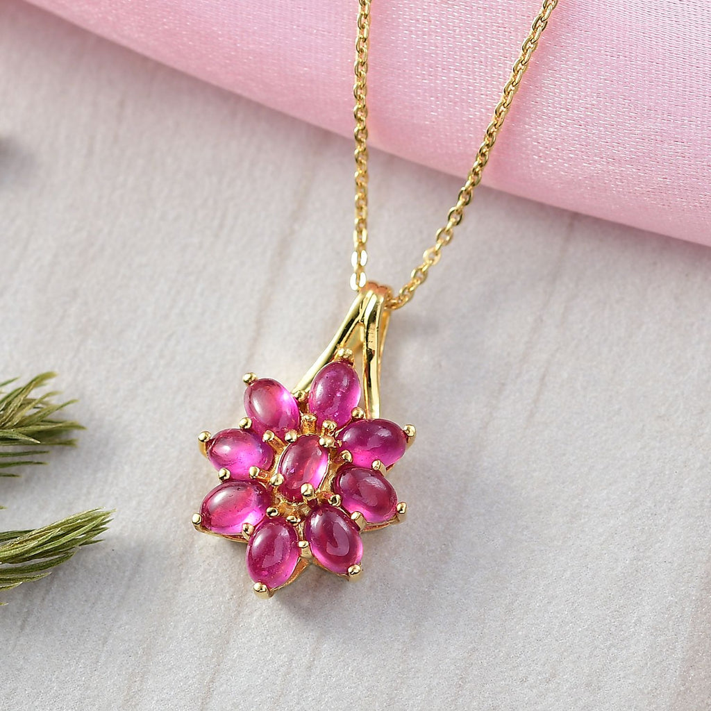 D'Joy Fissure Filled Ruby Floral Pendant with Chain (Size 20) in Yellow Gold Plated Sterling Silver 3.56 Ct._4421938_2