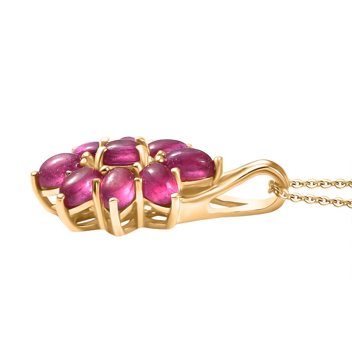 D'Joy Fissure Filled Ruby Floral Pendant with Chain (Size 20) in Yellow Gold Plated Sterling Silver 3.56 Ct. V32538382 4