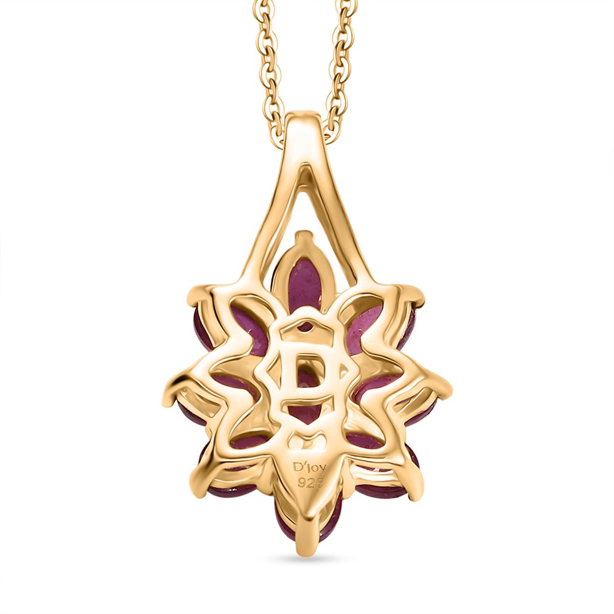 D'Joy Fissure Filled Ruby Floral Pendant with Chain (Size 20) in Yellow Gold Plated Sterling Silver 3.56 Ct. V32538382 5