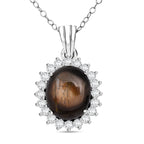 D'Joy Chantaburi Black Star Sapphire & Moissanite Cabochon Halo Pendant with Chain (Size 20) in Rhodium Overlay Sterling Silver 11.98 Ct._4422043