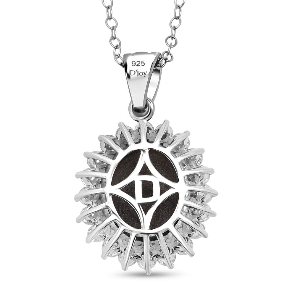 D'Joy Chantaburi Black Star Sapphire & Moissanite Cabochon Halo Pendant with Chain (Size 20) in Rhodium Overlay Sterling Silver 11.98 Ct._4422043_4