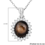 D'Joy Chantaburi Black Star Sapphire & Moissanite Cabochon Halo Pendant with Chain (Size 20) in Rhodium Overlay Sterling Silver 11.98 Ct._4422043_5