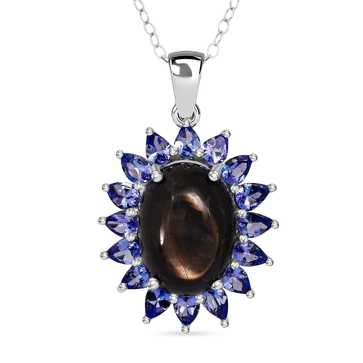 D'Joy Chantaburi Black Star Sapphire &amp; Tanzanite Pendant with Chain (Size 20) in Rhodium Overlay Sterling Silver 14.44 Ct. V32528559 0