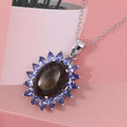 D'Joy Chantaburi Black Star Sapphire & Tanzanite Pendant with Chain (Size 20) in Rhodium Overlay Sterling Silver 14.44 Ct._4422053_1