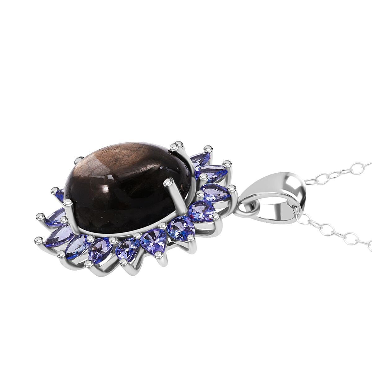 D'Joy Chantaburi Black Star Sapphire &amp; Tanzanite Pendant with Chain (Size 20) in Rhodium Overlay Sterling Silver 14.44 Ct. V32528559 3