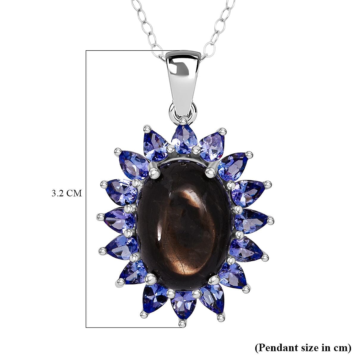 D'Joy Chantaburi Black Star Sapphire &amp; Tanzanite Pendant with Chain (Size 20) in Rhodium Overlay Sterling Silver 14.44 Ct. V32528559 5