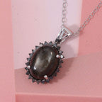 D'Joy - Chantaburi Black Star Sapphire & Black Diamond Halo Pendant with Chain (Size 20) in Rhodium Overlay Sterling Silver 11.05 Ct._4422056_1