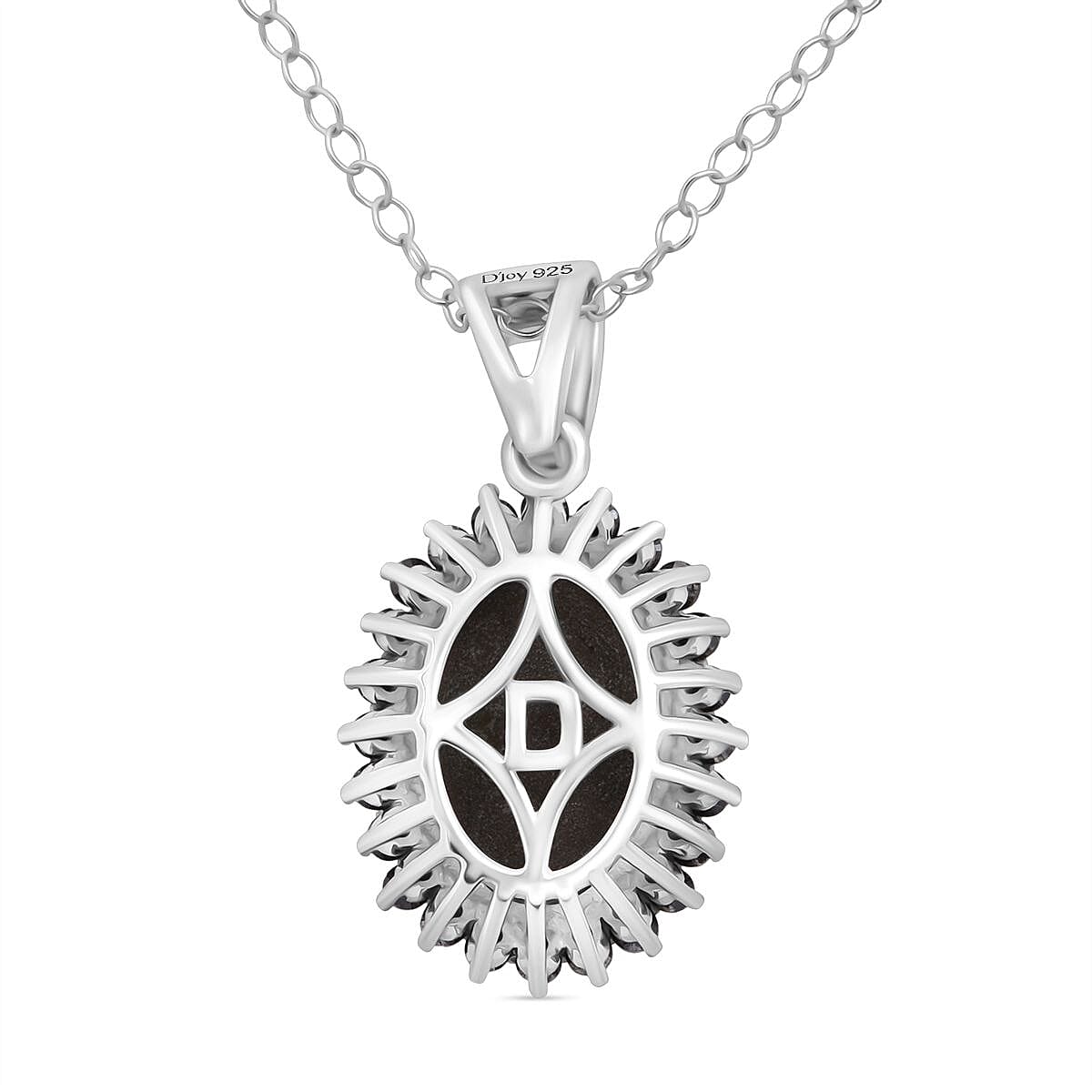 D'Joy - Chantaburi Black Star Sapphire &amp; Black Diamond Halo Pendant with Chain (Size 20) in Rhodium Overlay Sterling Silver 11.05 Ct. 4422056 4