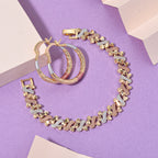 2 Piece Set - Bracelet (Size 7) & Hoop Earrings with Clasp in Tri Colour Tone_4423873_1