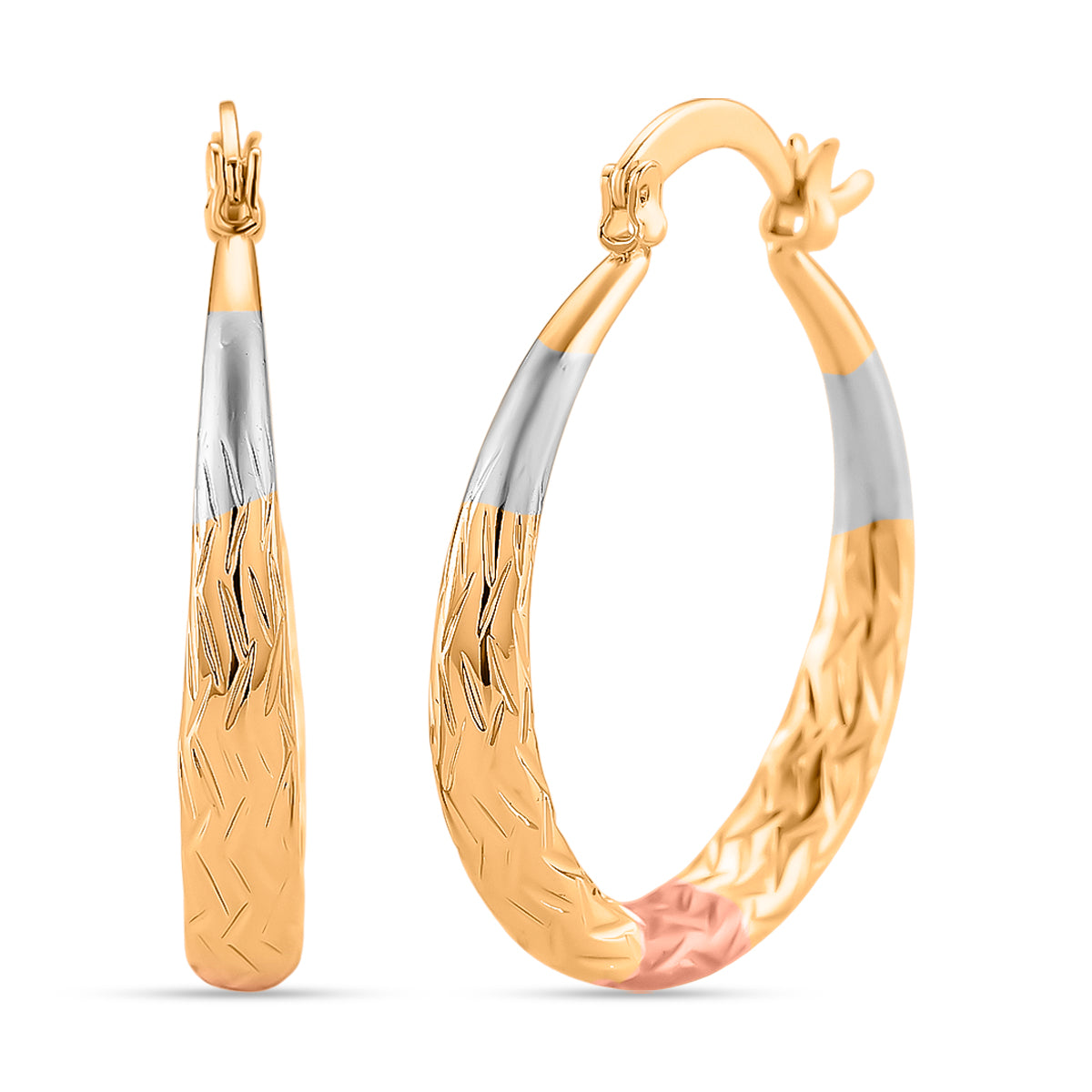 2 Piece Set - Bracelet (Size 7) &amp; Hoop Earrings with Clasp in Tri Colour Tone 4423873 6