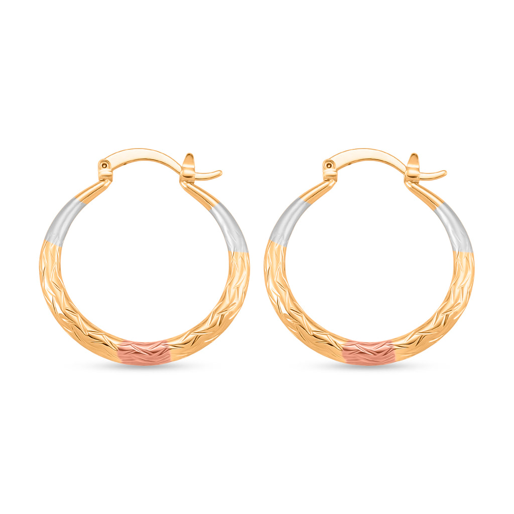 2 Piece Set - Bracelet (Size 7) & Hoop Earrings with Clasp in Tri Colour Tone_4423873_6