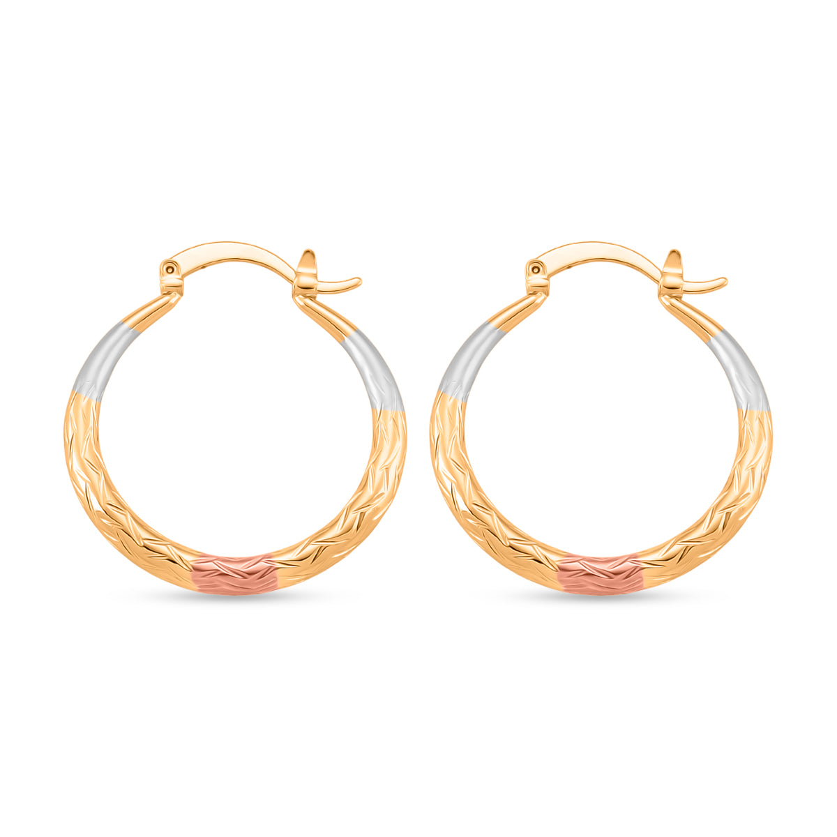 2 Piece Set - Bracelet (Size 7) &amp; Hoop Earrings with Clasp in Tri Colour Tone 4423873 7