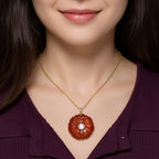 D'Joy - Enhanced Red Jade and White Fresh Water Pearl Flower Design Pendant with Chain (Size 20) in Yellow Gold Plated Sterling Silver 70.00 Ct._4424086_1