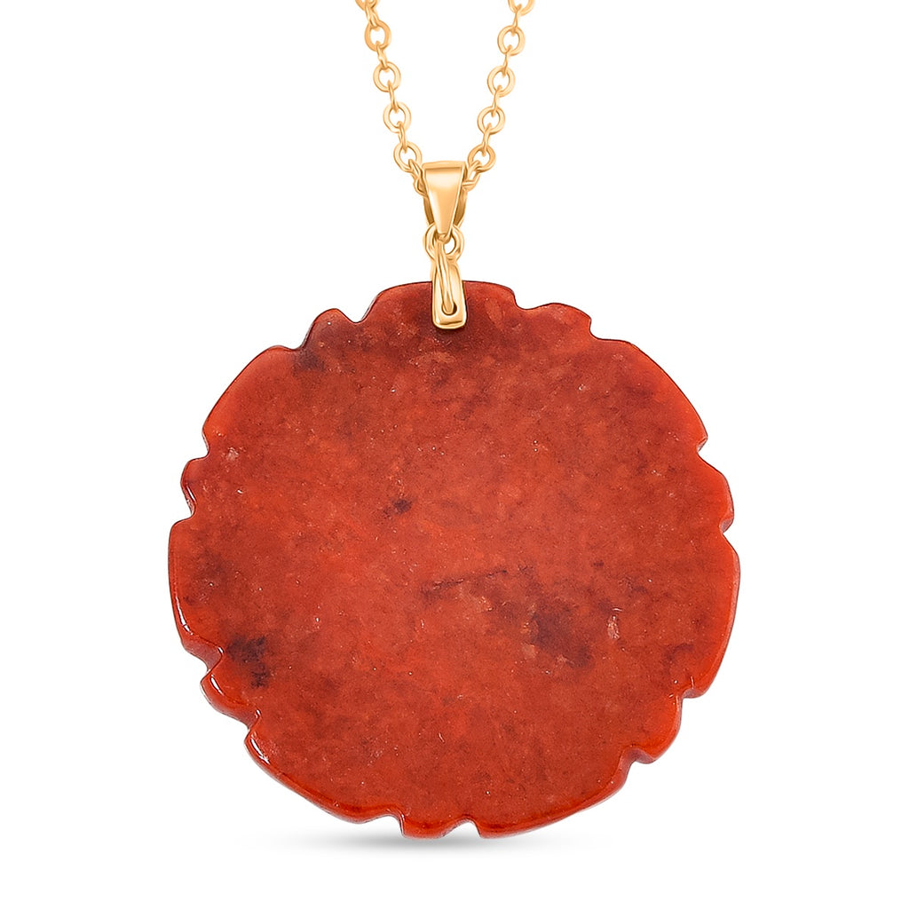 D'Joy - Enhanced Red Jade and White Fresh Water Pearl Flower Design Pendant with Chain (Size 20) in Yellow Gold Plated Sterling Silver 70.00 Ct._4424086_4