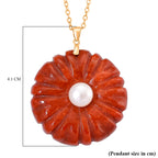 D'Joy - Enhanced Red Jade and White Fresh Water Pearl Flower Design Pendant with Chain (Size 20) in Yellow Gold Plated Sterling Silver 70.00 Ct._4424086_6
