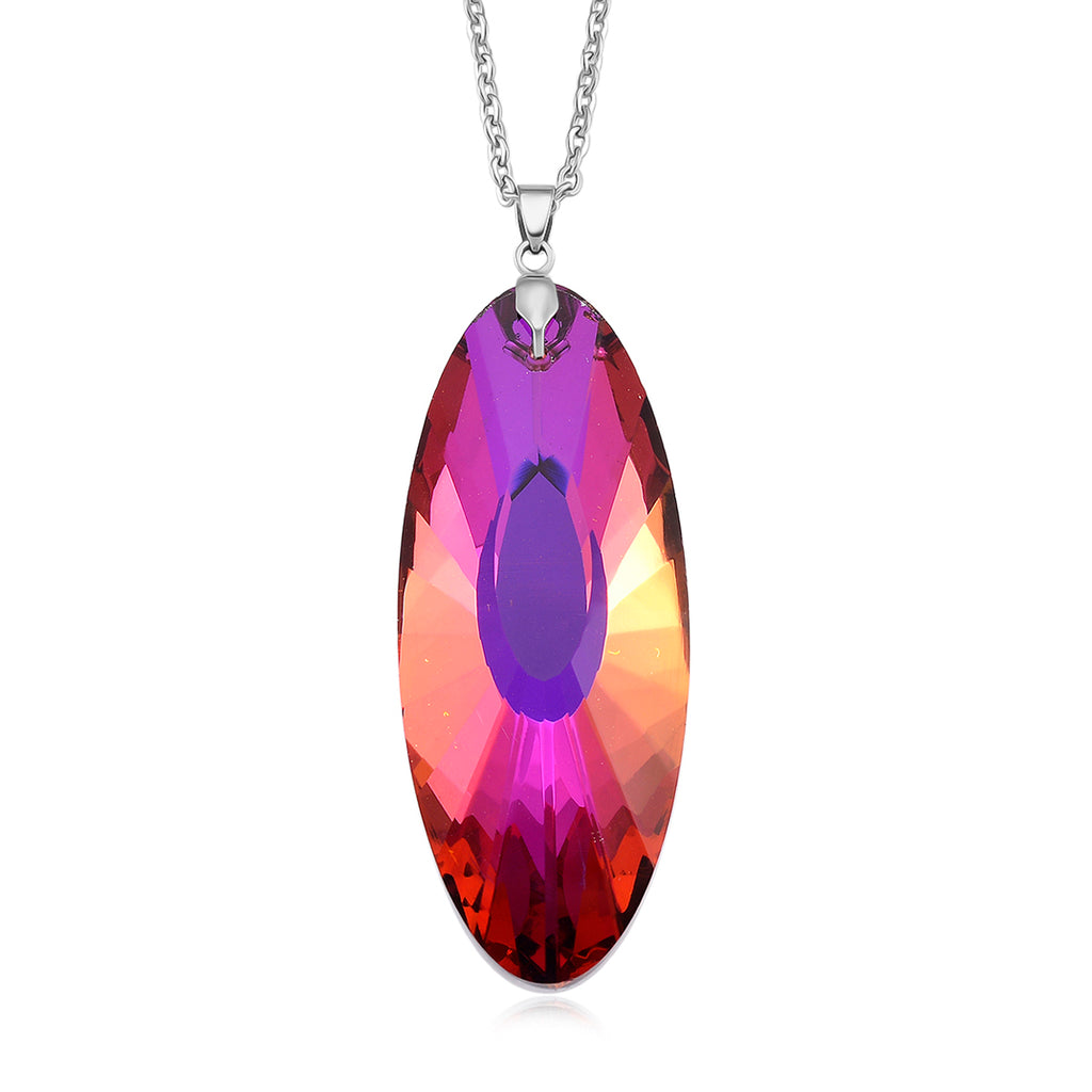 Set of 2 - Yellow & Pink Colour Crystal Oval Solitaire Pendant with Chain (Size 24)_4424653_3