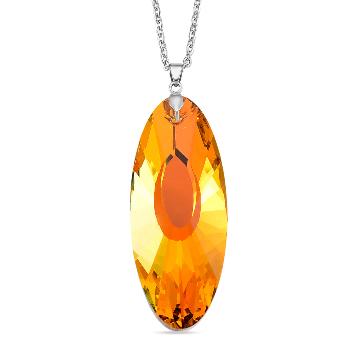 Set of 2 - Yellow &amp; Pink Colour Crystal Oval Solitaire Pendant with Chain (Size 24) 4424653 4