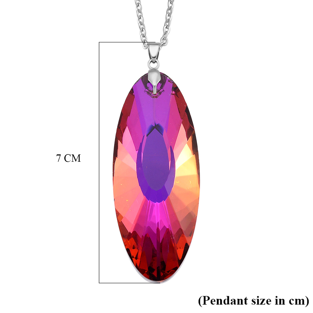 Set of 2 - Yellow &amp; Pink Colour Crystal Oval Solitaire Pendant with Chain (Size 24) 4424653 7