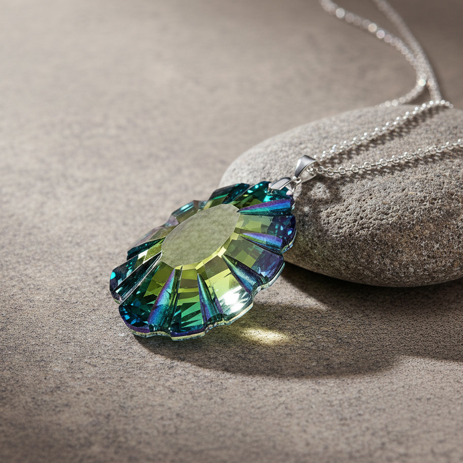 Green Magic Color Crystal Pendant with Chain (Size 24) in Silver Tone (60x39)_4424661_1