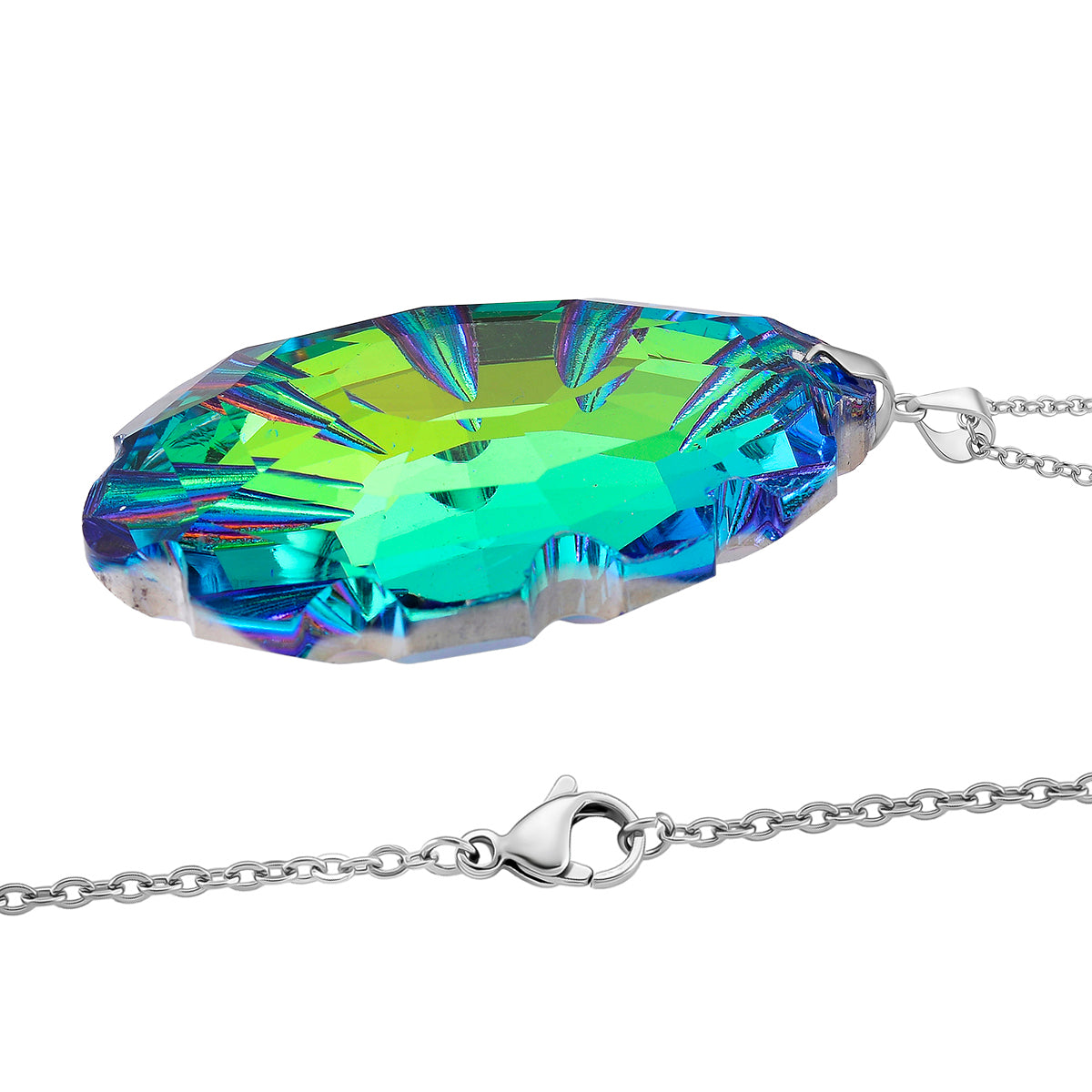 Green Magic Color Crystal Solitaire Pendant with Chain (Size 24) in Silver Tone (60x39) V32518955 3