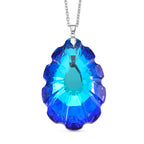 Blue Crystal Teardrop Pendant with Chain (Size 24) in Silver Tone (60x39)_4424663