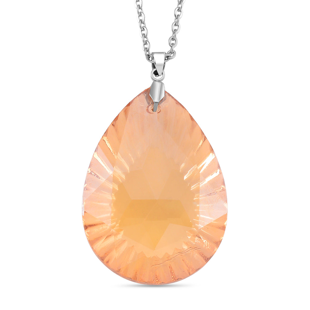 Champagne Color Crystal Pear Solitaire Pendant with Chain (Size 24) in Silver Tone.(48x33)_4424665