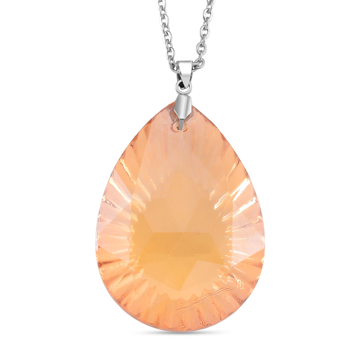 Champagne Color Crystal Pear Solitaire Pendant with Chain (Size 24) in Silver Tone.(48x33) V32518225 0