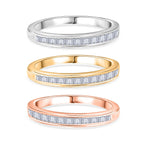 D'Joy Set of 3 - White Diamond Ring in Rhodium Overlay & 18K Vermeil Yellow & Rose Gold Plated Sterling Silver 0.51 Ct, Silver Wt. 5.50 Gms._4424930