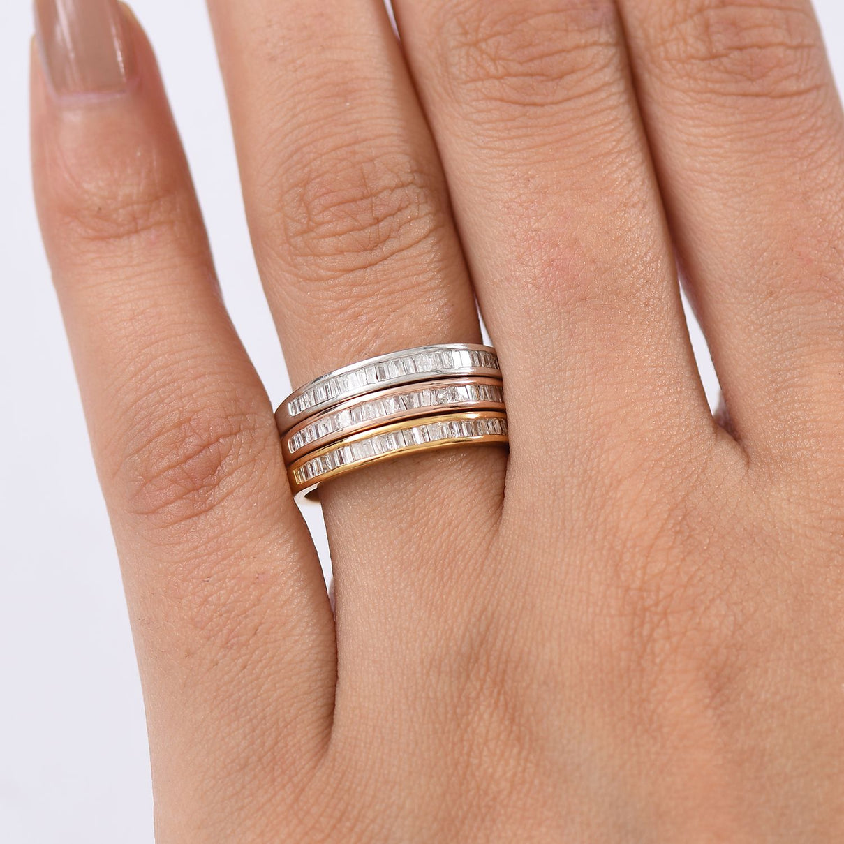 D'Joy Set of 3 - White Natural Diamond Stackable Ring in Rhodium Overlay and 18K Vermeil Yellow and Rose Gold Plated Sterling Silver 0.51 Ct 4424930 3