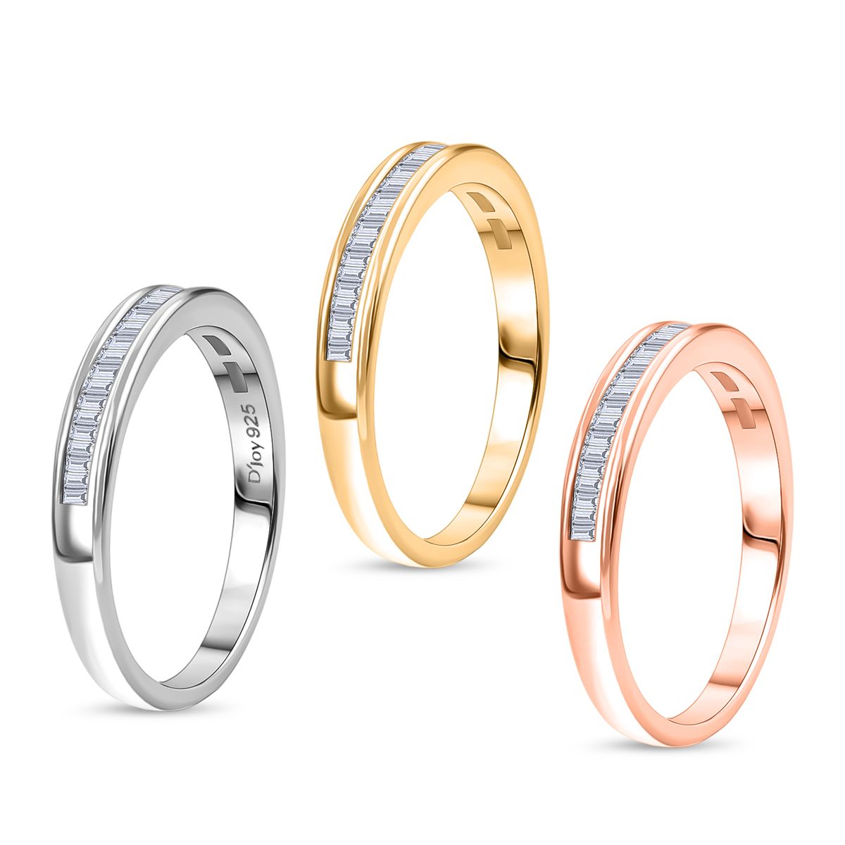 D'Joy Set of 3 - White Natural Diamond Stackable Ring in Rhodium Overlay and 18K Vermeil Yellow and Rose Gold Plated Sterling Silver 0.51 Ct 4424930 4