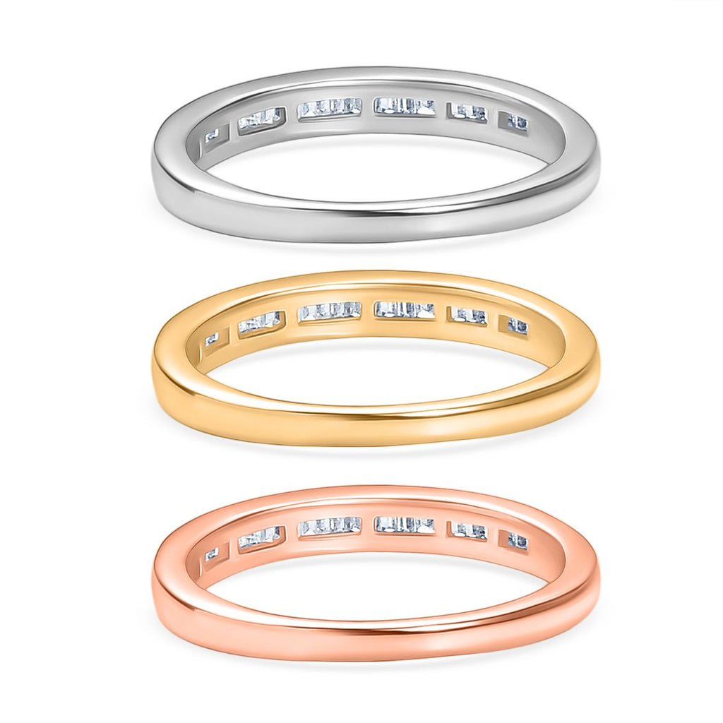 D'Joy Set of 3 - White Diamond Ring in Rhodium Overlay & 18K Vermeil Yellow & Rose Gold Plated Sterling Silver 0.51 Ct, Silver Wt. 5.50 Gms._4424930_4