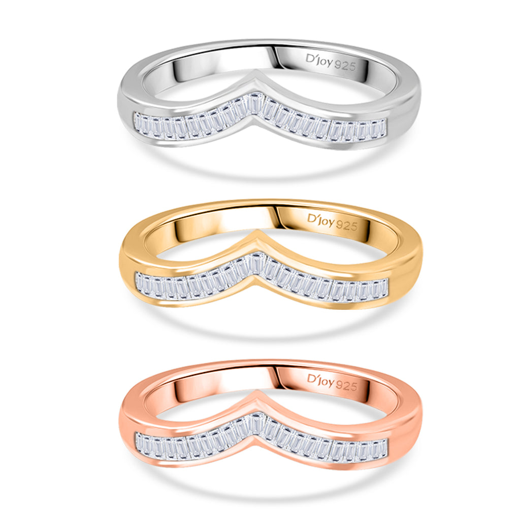 Set of 3 -  D'Joy White Diamond Ring in Rhodium Overlay and 18K Yellow Gold Vermeil and 18K Rose Gold Vermeil Sterling Silver 0.50 Ct._4424942
