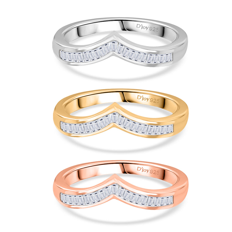 Set of 3 -  D'Joy White Diamond Ring in Rhodium Overlay and 18K Yellow Gold Vermeil and 18K Rose Gold Vermeil Sterling Silver 0.50 Ct._4424942