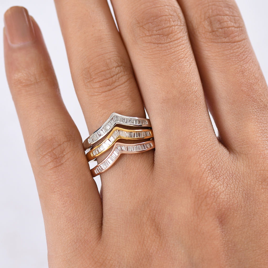 Set of 3 -  D'Joy White Diamond Ring in Rhodium Overlay and 18K Yellow Gold Vermeil and 18K Rose Gold Vermeil Sterling Silver 0.50 Ct._4424942_2