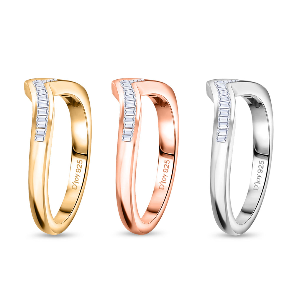 Set of 3 -  D'Joy White Diamond Ring in Rhodium Overlay and 18K Yellow Gold Vermeil and 18K Rose Gold Vermeil Sterling Silver 0.50 Ct._4424942_3