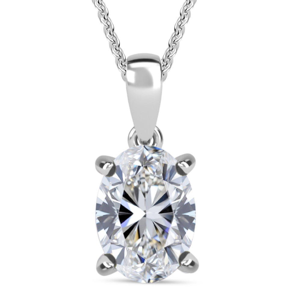 Luxuriant Oval Cut Lab Grown Diamond (SI/GH) Pendant with Chain (Size 18 + 2 Ext) in Rhodium Overlay Sterling Silver 1.00 Ct._4424961