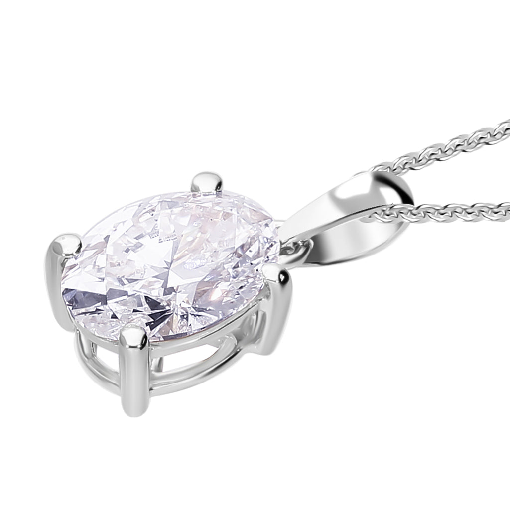 Luxuriant Oval Cut Lab Grown Diamond (SI/GH) Pendant with Chain (Size 18 + 2 Ext) in Rhodium Overlay Sterling Silver 1.00 Ct._4424961_2