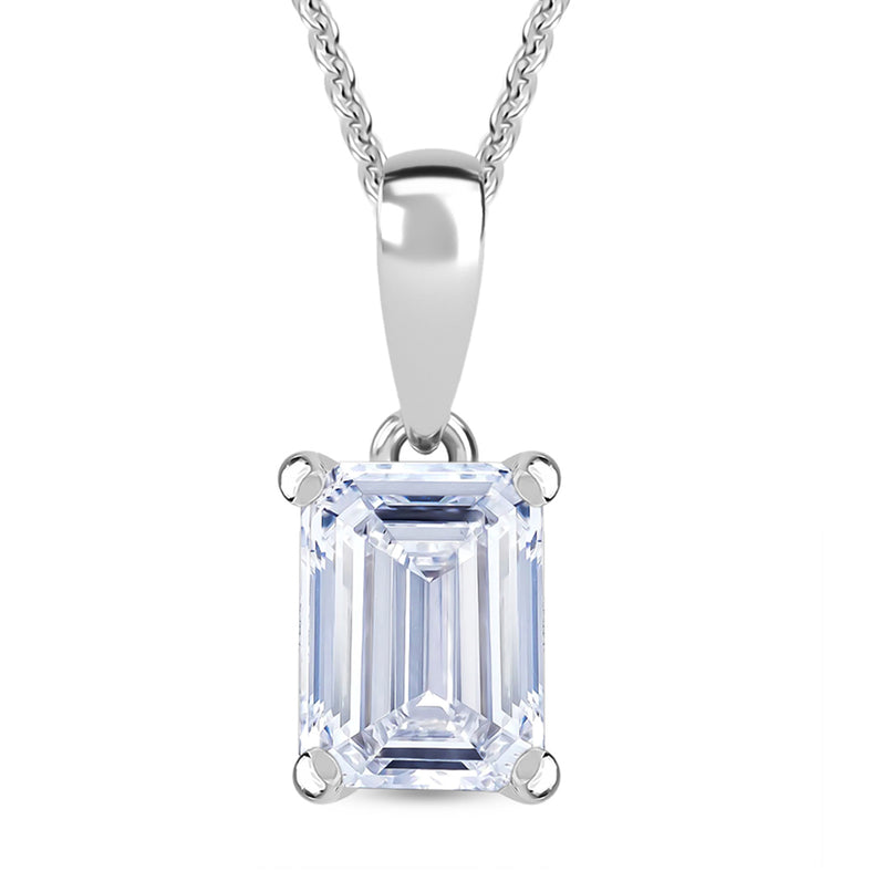 Luxuriant Emerald Cut Lab Grown Diamond (SI/GH) Pendant with Chain (Size 18 + 2 Ext) in Rhodium Overlay Sterling Silver 1.00 Ct._4424962