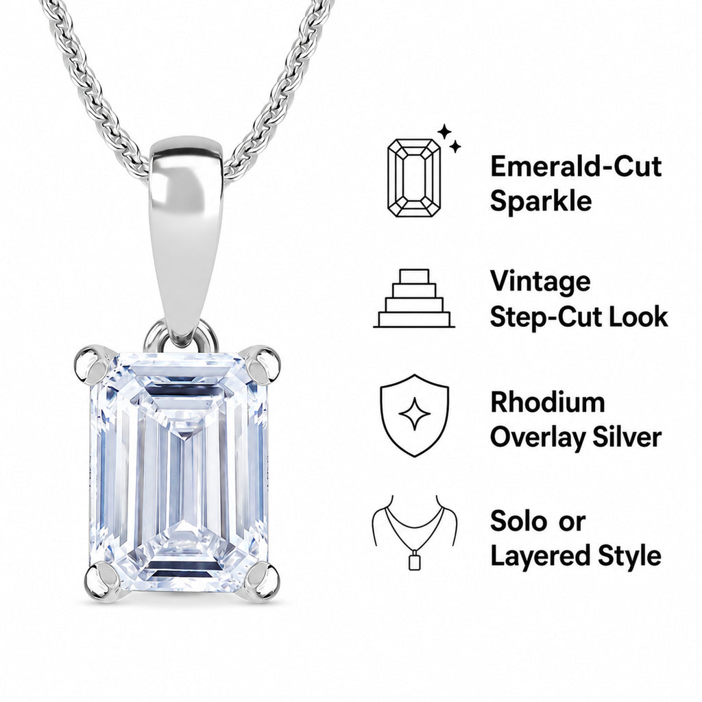 Luxuriant Emerald Cut Lab Grown Diamond (SI/GH) Pendant with Chain (Size 18 + 2 Ext) in Rhodium Overlay Sterling Silver 1.00 Ct._4424962_3
